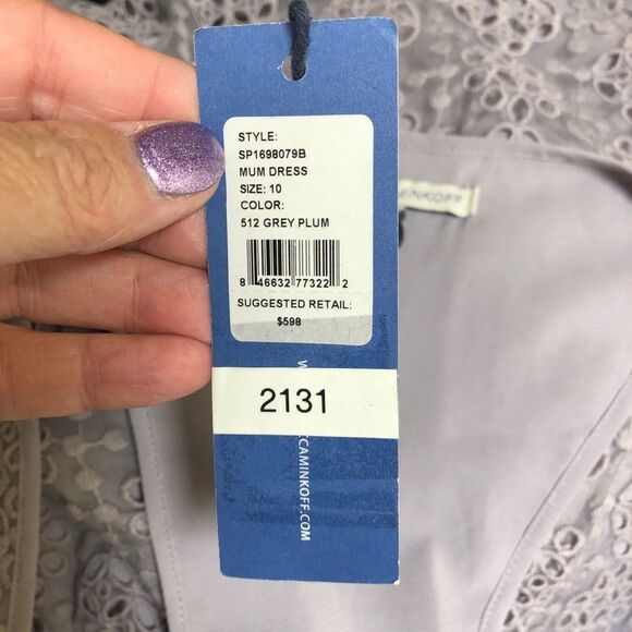 NWT Rebecca Minkoff Womens Gray Plum Lace Pleated Racerback Casual Dress 10 $598 - Picture 15 of 15